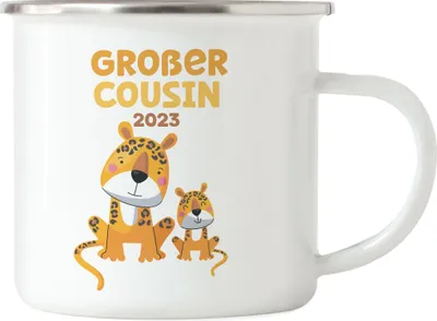 Produktbild von Großer Cousin 2023 Emaille Tasse Löwen Cousin Familien Love Liebe Geborgenheit Beschützer Cousins Zusammenhalt