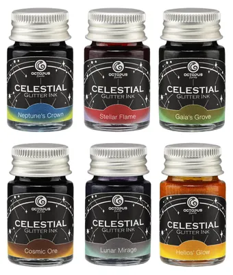 Produktbild von Octopus Celestial Glitzertinten Set 1, Schimmertinte für Füllfederhalter, 6 × 10 ml