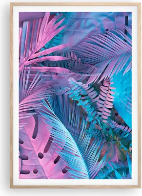 Produktbild von Gerahmtes Poster - Rahmen in heller Eiche - Blätter Rosa Blau - 70x100 cm - Wand Bild - Wanddeko - Wandbilder - Kunstposter - Wandposter - Bilderrahmen - Bilder - Kunstdruck - P2NPA70x100-4401
