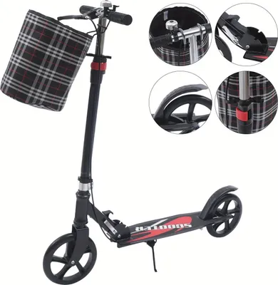 Immagine prodotto di Monopattino - City Scooter - Pieghevole - Regolabile in altezza - Doppio freno - Per adulti e bambini - Borsa per riporlo - Max. 150 kg - Nero