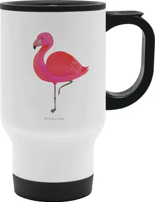 Produktbild von Mr. & Mrs. Panda Teebecher Flamingo Classic - Weiß - Geschenk, Ich, Thermobecher To Go, Edelstahl Trinkbecher, Prächtig, thermosbecher, To-Go-Becher, Becher, Freundin