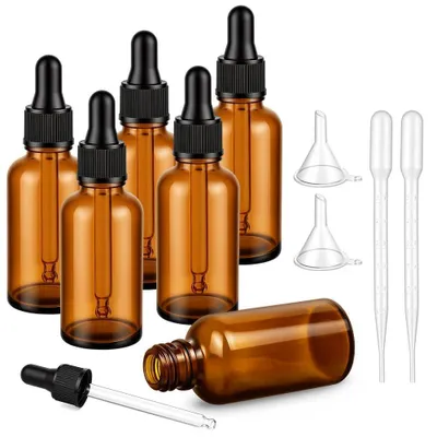 6er-Set Braune Glas-Tropfflaschen 30 ml mit Pipette