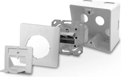 Exploded view of electrical components for a network installation.