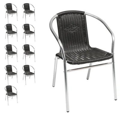 Image de 10 pièces Chaise de bistrot stable en aluminium / poly rotin empilable