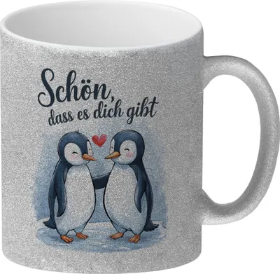 Produktbild von Pinguine mit Herz - Glitzer-Kaffeebecher Schön, dass es dich gibt