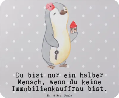 Produktbild von Mr. & Mrs. Panda Mauspad Immobilienkauffrau Herz - Grau Pastell - Geschenk, mousematte, Ausbildung, Mousepad, Spruch, Mouse Pad, gummi, Immobilienbüro, mausteppich