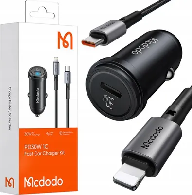 Zdjęcie produktu dla Mcdodo Szybka Ładowarka Samochodowa Do Telefonu Usb-C Led + Kabel Lightning