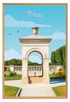 Image de Tableau mural encadré illustration jardin Pau 65x97 cm, Tableau mural moderne pour décoration intérieure