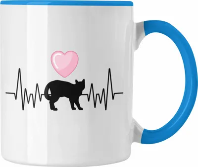 Produktbild von Trendation - Katze Herzschlag Tasse Geschenk für Katzen-Mama Hobby Geschenkidee (Blau)