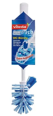 A Vileda PowerBrush WC toilet brush with its packaging.