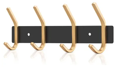 Produktbild von Garderobenhaken Wand Edelstahl Schwarz+Gold 4 Haken