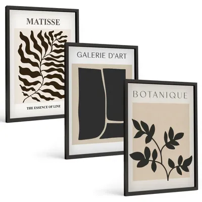 Produktbild von Bilder Set 3-teilig im schwarzen Rahmen – Wandbilder 3 Stück – gerahmte Poster für Wohnzimmer, Schlafzimmer und Flur – 40x60 cm – Minimalistische Pflanzenposter