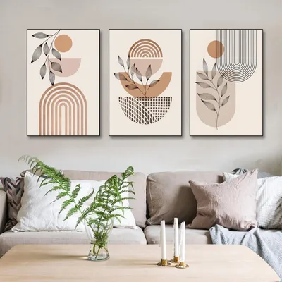 Produktbild von Omgoods – Set mit 3 abstrakten Boho-Postern – Moderne, geometrische Wanddekoration