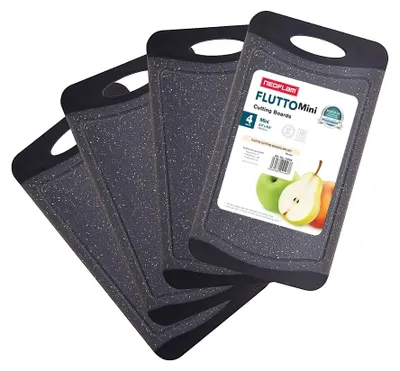 Produktbild von Neoflam - Flutto Antibakterielles Frühstücksbrettchen Set 4tlg. - Granit/Schwarz