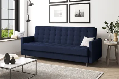 Produktbild von MEBLINI Sofa mit Schlaffunktion - Schlafcouch Ausziehbar - Schlafsofa mit Bettkasten - Sofabett - Couch mit Schlaffunktion - Klappsofa - ANDRES 1 - 218x87x93cm - Blau Webstoff