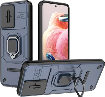 Obrázek produktu pro Pouzdro pro Xiaomi Redmi Note 12 4G dvouvrstvé pouzdro s posuvnou ochranou kamery a držákem prstenu, stojánek modré