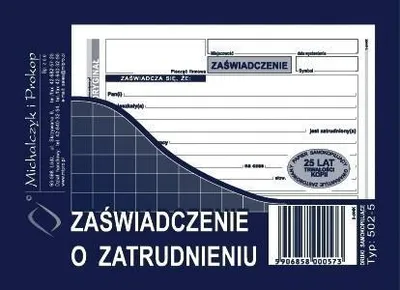 Obrázok produktu pre Potvrdenie o zamestnaní (originál s kópiou) 502-5, Michalczyk a Prokop
