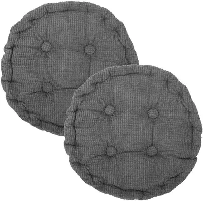 Obrázek produktu pro Sada 2 kulatých polštářů na židle, 40 x 40 cm, tmavě šedá, silné, do jídelny/na zahradu/do obývacího pokoje, do interiéru i exteriéru