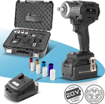 Produktbild von STAHLWERK Akku-Schlagschrauber (ADS-880 ST) – 20 V, 880 Nm, 1/2“ Zoll Aufnahme, 4 Schonnüsse 17-22 mm, löst festgerostete Radmuttern im KFZ