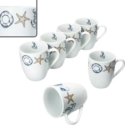 Zdjęcie produktu dla Neptun 6x kubek do kawy 280ml 6 osób naczynia marynistyczne filiżanka do herbaty kotwica
