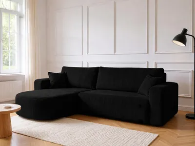 Produktbild von VENASI Ecksofa mit Schlaffunktion Tokio, Schwraz Cordstoff