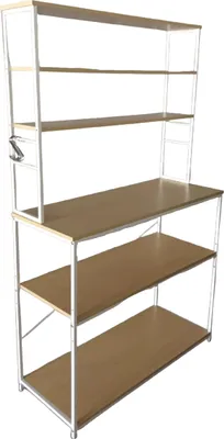 Image de Étagère de cuisine Relaxdays, 6 étagères avec plan de travail, L x P x H : 167 x 100 x 40 cm, étagère ouverte pour micro-ondes, naturel/blanc