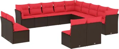 Image de vidaXL Ensemble de 13 canapés de jardin avec coussins, marron, polyrattan