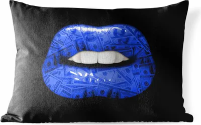 Produktbild von MuchoWow® Outdoor Kissen - Lippen - Geld - Blau - 60x40 cm - Wetterfest - Lounge Kissen - Zierkissen - Kissen für Innenräume