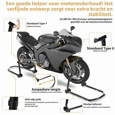 Produktbild von Motorradmontagestände Motorradständer Hinterrad - 300 kg - Verstellbar - Schwarz