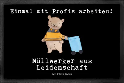 Produktbild von Mr. & Mrs. Panda Türmatte Müllwerker Leidenschaft 50 x 75 cm - Schwarz - Geschenk, Fussmatte, Spruch, Türvorleger, fußmatte, bodenmatte, Schmutzfangmatte, Lustig, Witzig