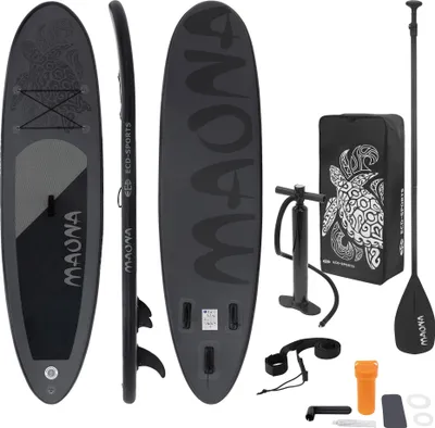 Produktbild von ECD Germany Aufblasbares Stand Up Paddle Board Maona, 308x78x10 cm, Schwarz, PVC, bis 120kg, Pumpe Tragetasche Zubehör