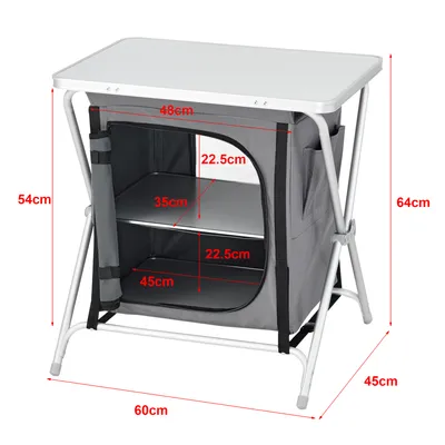 Obrázok produktu pre Kempingová skriňa 60x45x64 cm Kempingová kuchyňa s pracovnou doskou Cestovná skriňa Sklápacia skriňa Vonkajšia skriňa Tmavo šedá