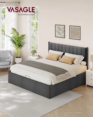 Obrázek produktu pro VASAGLE Postel, 180 x 200 cm, sklopný rošt, úložný prostor pod postelí, s čelem, šedá