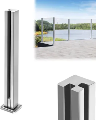 Produktbild von YUENFONG Glas Geländerpfosten Glashalter Edelstahl Silber Glasklemme für 10-12mm gehärtetes Glas werden, Terrasse Glaszaun (95cm, Corner)
