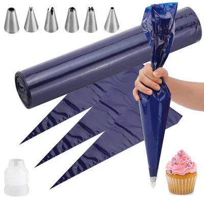 Productafbeelding van Spuitzakken, wegwerp, 50 stuks, met 6 spuitmondjes, blauw, 52x25 cm