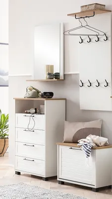 Produktbild von Flurgarderobe im Landhaus Stil, 4-teilig, in weiß matt mit Eiche Nb., JAUSA-80