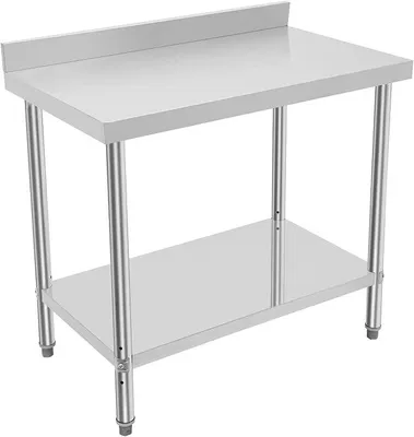 Imagen del producto de Mesa de trabajo de acero inoxidable, 100 x 60 x 97 cm, con estante inferior, para uso en hostelería, capacidad de 500 kg