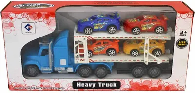 Immagine prodotto di Camion giocattolo con rimorchio e automobili - circa 31 cm