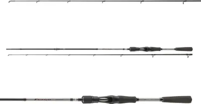 Three fishing rods are shown against a white background.