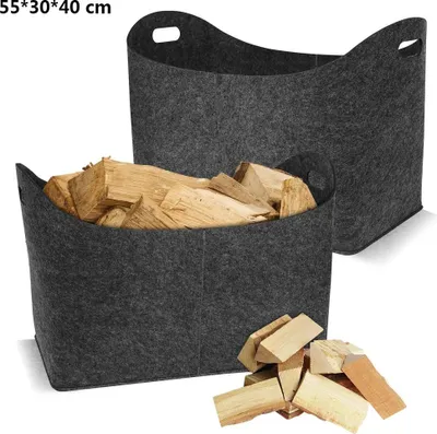 Produktbild von 2 Stück Kaminholztasche aus Filz Holzkorb Kaminholzkorb Holztasche Filztasche für Holz Kaminholz Zeitungen, Dunkelgrau, 55*30*40 cm