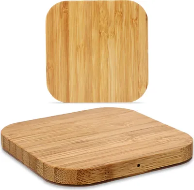 Produktbild von NAmobile QI Schnellladestation, kabellos, ultradünn, leicht & tragbar, aus Bambus mit edlem Design, für Apple iPhone 16 16e 15 14 13 Plus Pro Max SE, 93x93x7mm, bis zu 15W Leistung, USB Typ C