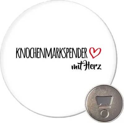 Produktbild von Huuraa Magnet Knochenmarkspender mit Herz 59mm Kühlschrankmagnet rund Flaschenöffner Geschenkidee