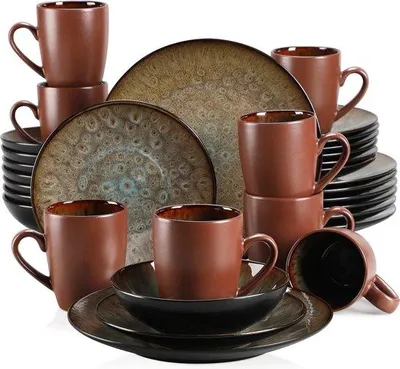 Productafbeelding van Famanu serviesset, 32-delig - voor 6 personen - dinerservies - bruin