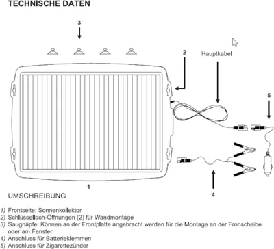 Produktbild von Solar Batterieladegerät Batterielader Ladegerät 12V mit 2,4W Erhaltungsladegerät AS