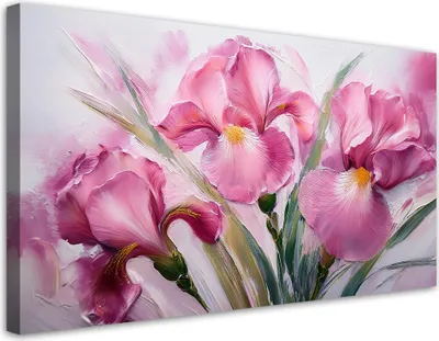 Produktbild von Leinwandbild Schwertlilien Rosa Gemalte Blumen 120x60 Feeby Rosa bild für die wand bereit zum aufhängen