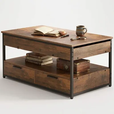 Immagine prodotto di Tavolino in legno stile loft, color caffè, allungabile, con cassetti, da salotto, 100 cm