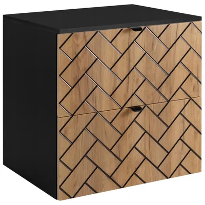 Produktbild von RODAN | Waschbeckunterschrank 60 cm - Braun Matt - Badezimmerschränke - Badmöbel - Waschbecken Unterschränke - Schwarze Arbeitsplatte