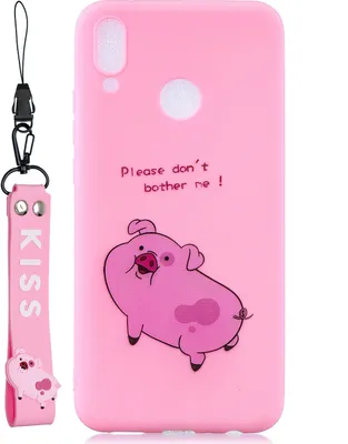 Imagen del producto de Funda de TPU suave y antideslizante con diseño de dibujos animados, color rosa, para HUAWEI Y9 2019, con cordón