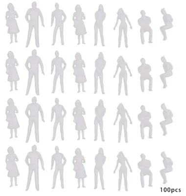 100 Mini-Figuren 1:50, Kunststoff, sitzend/stehend, weiß