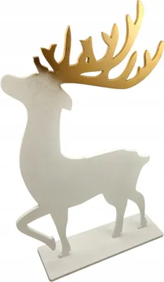 Produktbild von Großes weißgoldenes Rentier mit Geweih, weihnachtliche Hirschdekoration auf einem Ständer